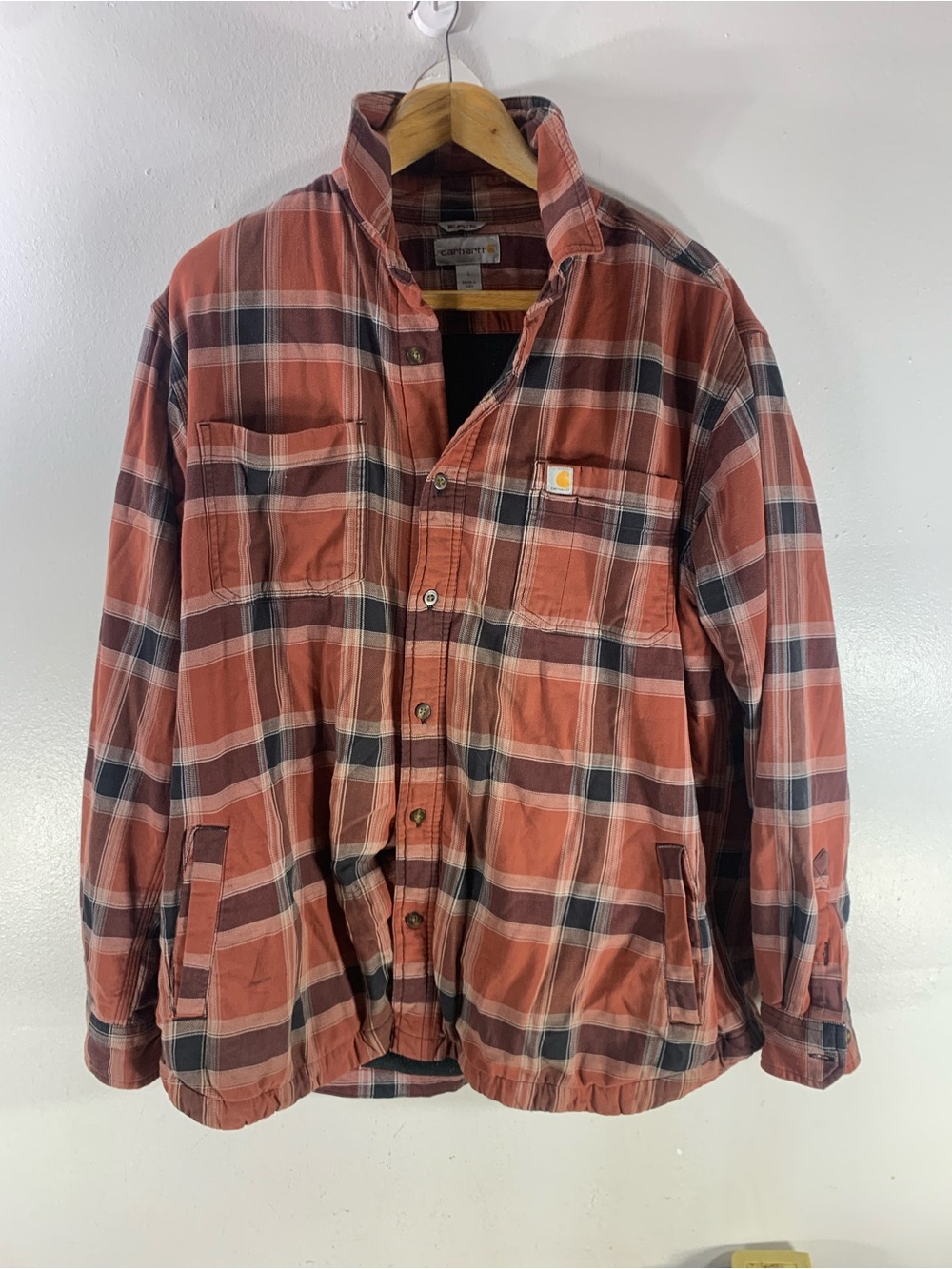 Carhartt Plaid Lined Shirt Jacket L Relaxed Fit Rust Brown Black